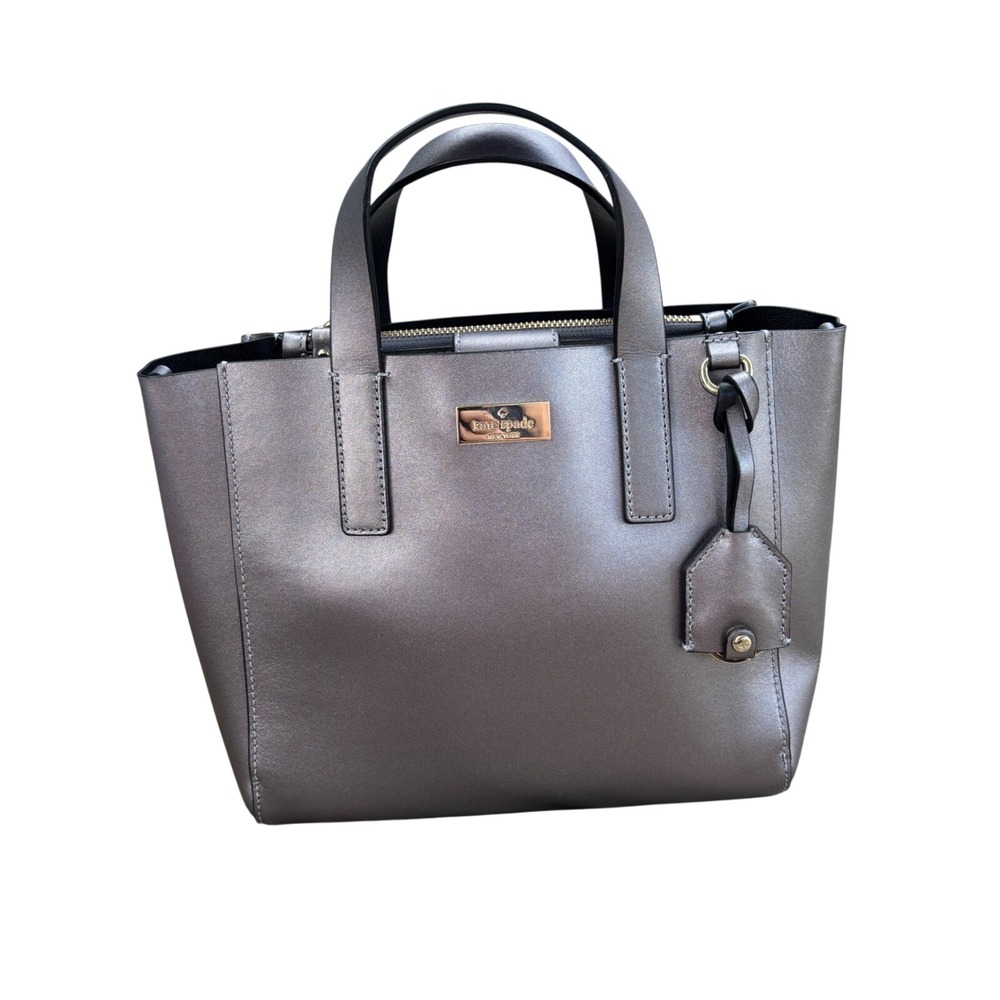 Kate Spade New York Newbury Lane Loden Metallic Pewter Leather Satchel Crossbody